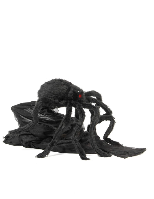 Détail des yeux rouges et de la fourrure de l'araignée animée sauteuse d'Halloween
