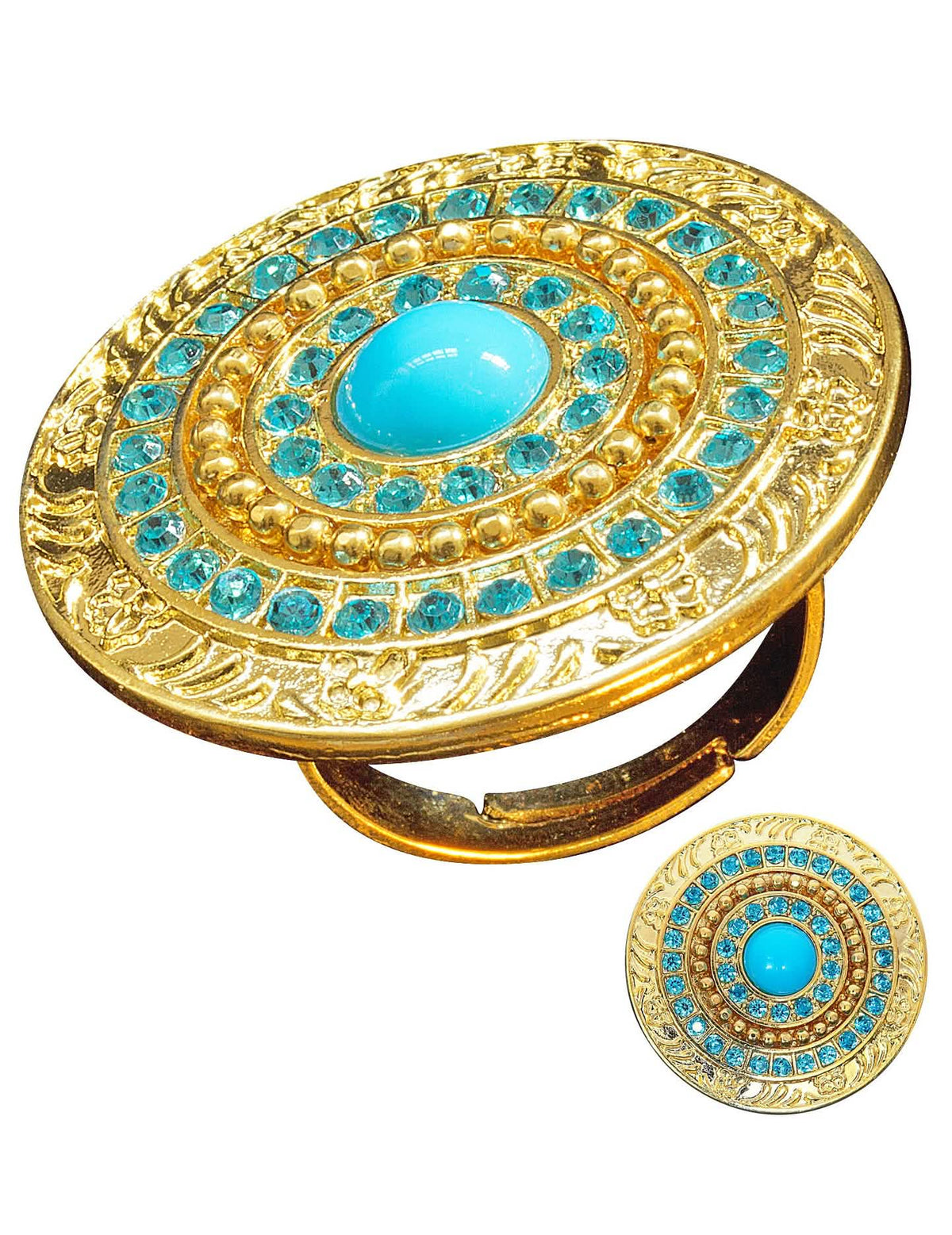 Anillo dorado con piedras azules para mujer dorado y turquesa