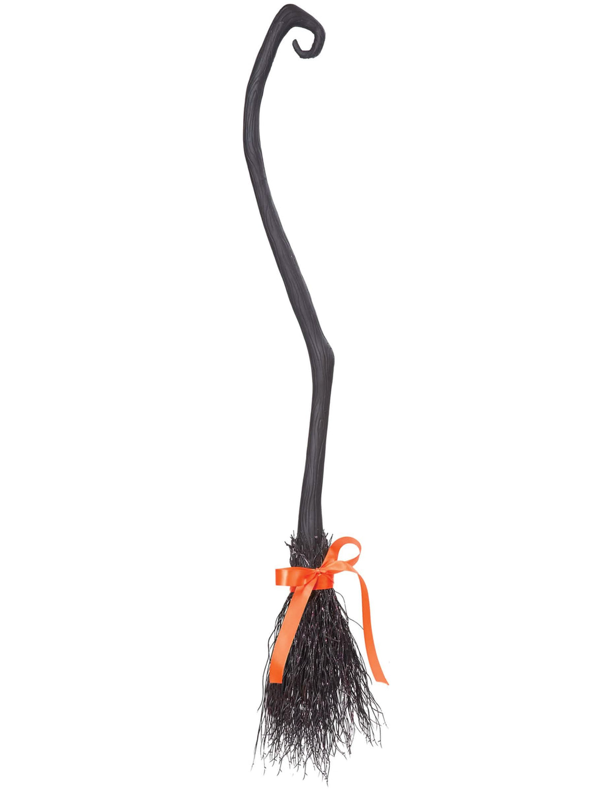 Detalle de la cinta naranja de la escoba de bruja