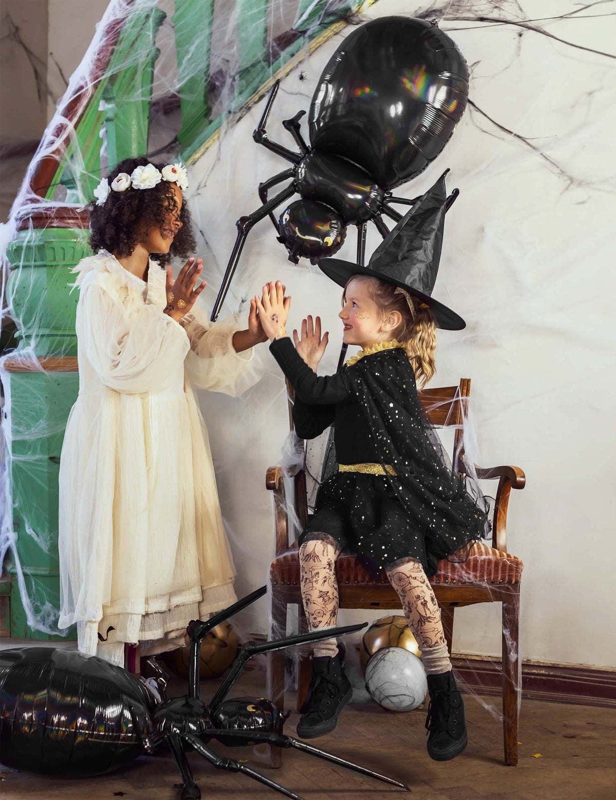 Ballón de aluminio araña para decoración de halloween negro metalizado