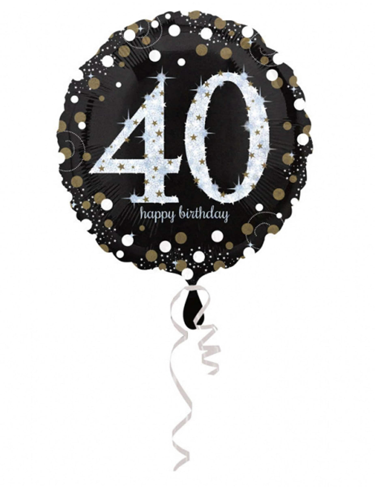 Globo de aluminio Happy Birthday brillante 40 para cumpleaños negro y dorado