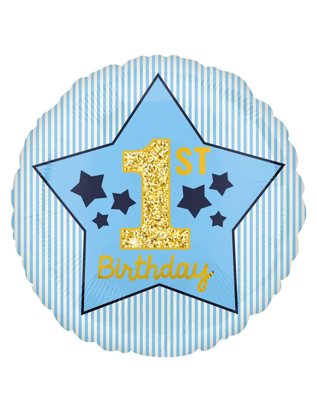 Globo de aluminio 1st birthday estrella para niño azul a rayas con número 1 dorado