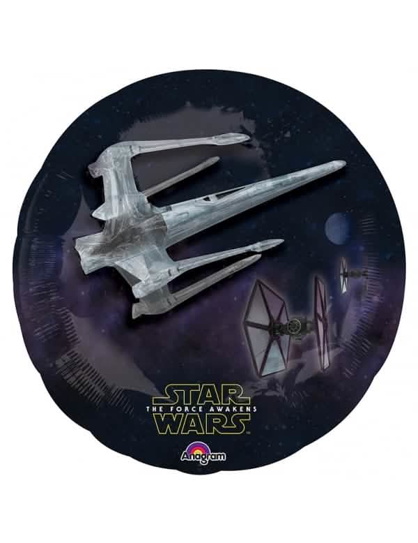 Ilustración de combate espacial con x-Wing del globo de aluminio Los Villanos Star Wars VII