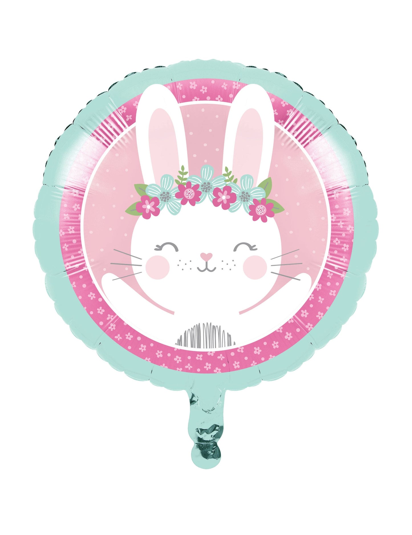 Ballon en aluminium petit lapin pour décoration de baby shower rose et vert menthe avec couronne de fleurs