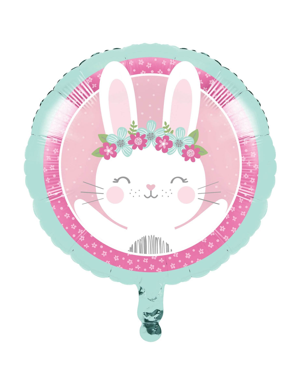 Ballon en aluminium petit lapin pour décoration de baby shower rose et vert menthe avec couronne de fleurs