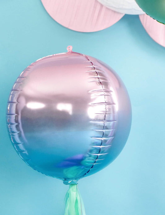 Globo esfera de aluminio degradado rosa y azul 35 cm inflable con helio