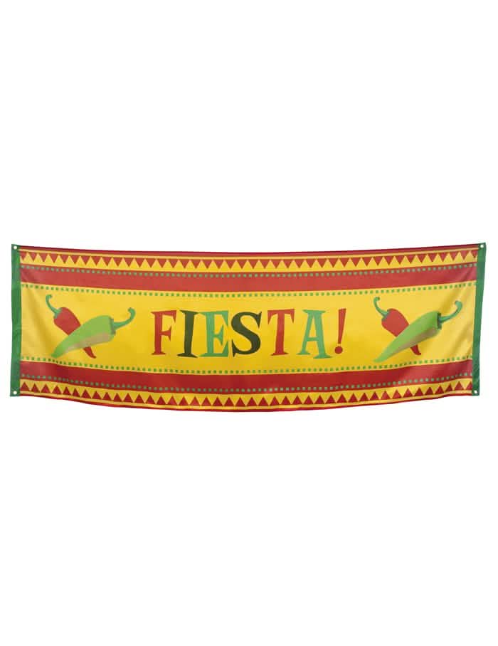 Bandera mexicana para fiesta amarillo y rojo con chiles y la inscripción Fiesta