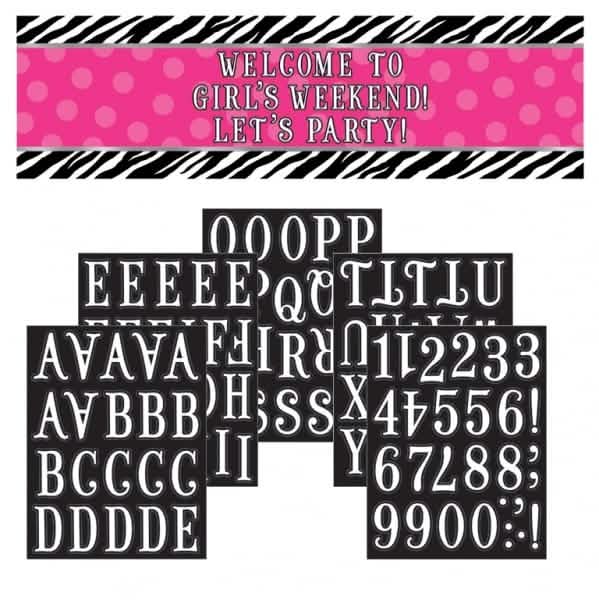 Banner personalizado de cebra para fiesta rosa con planchas de letras y números