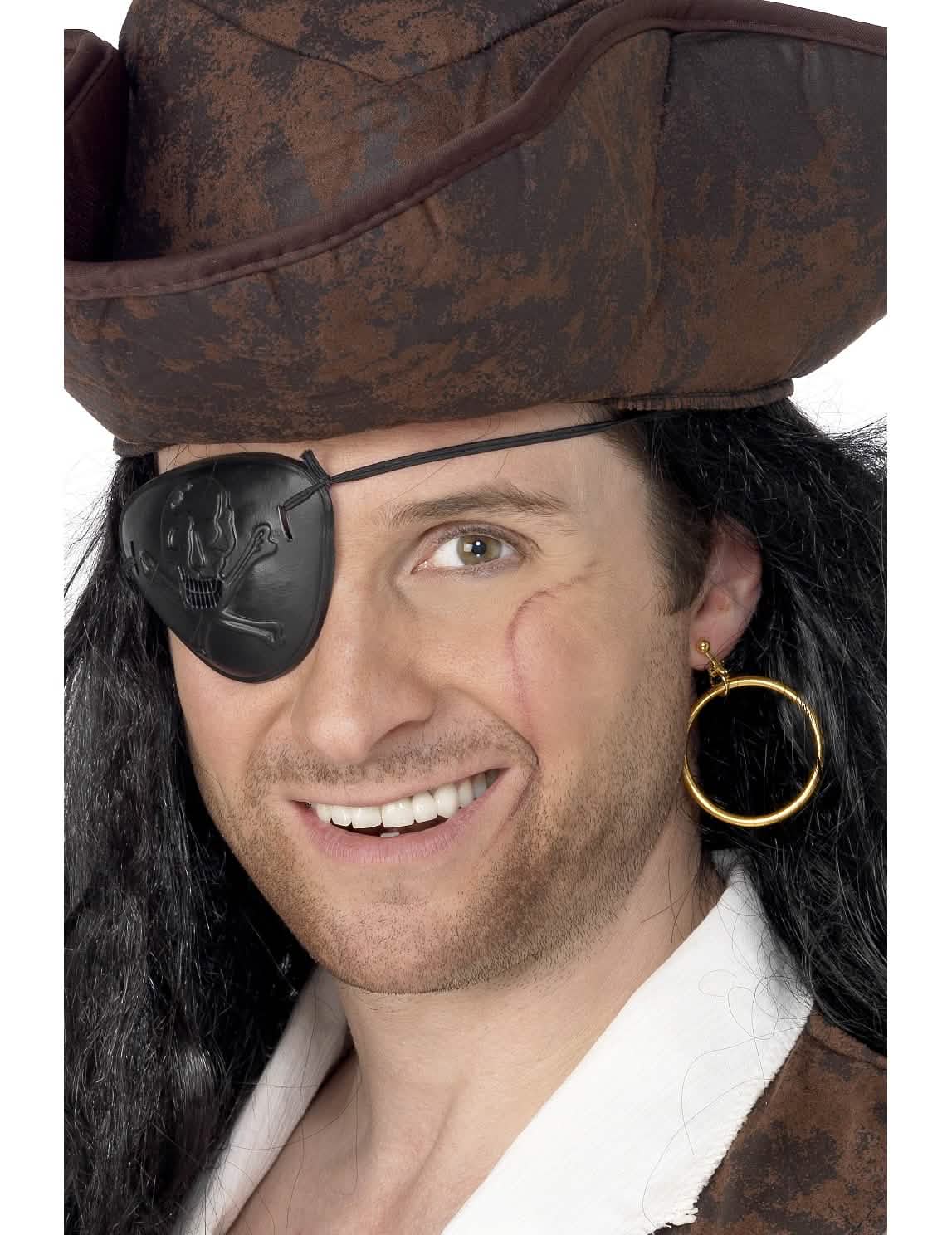 Pendiente y parche pirata para adulto negro y dorado