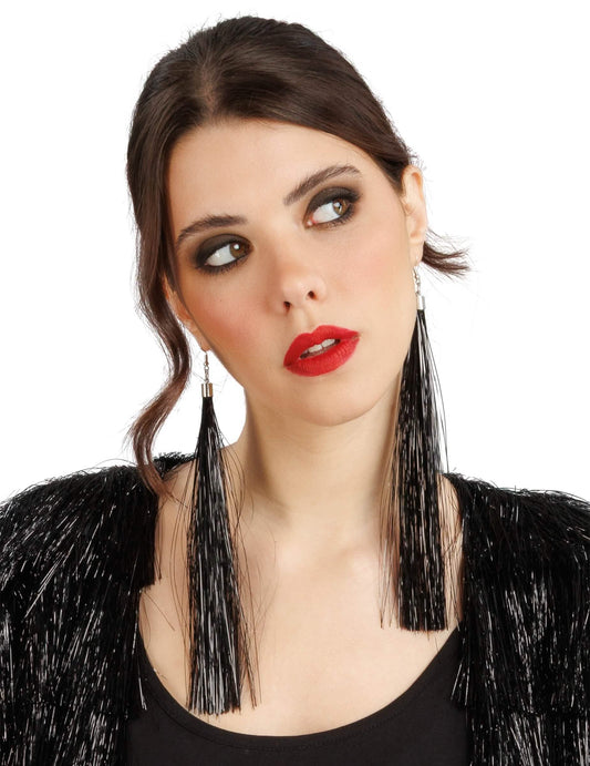 Pendientes de flecos negros 17 cm