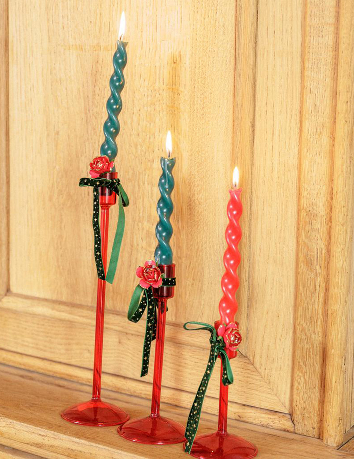 Candelabro Elegance de vidrio rojo 8,5 x 15 cm