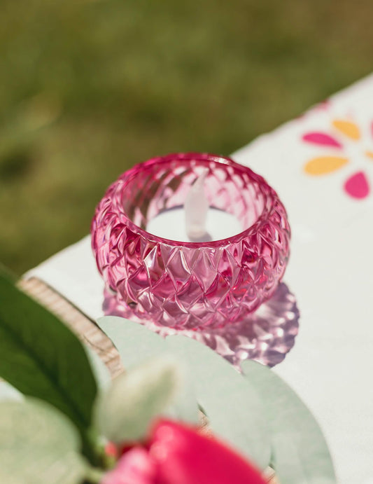 Portavelas de cristal rosa 7,5 x 4 cm
