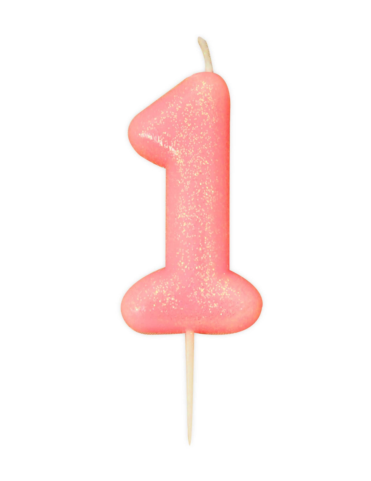 Vela número 1 rosa iridiscente con purpurina