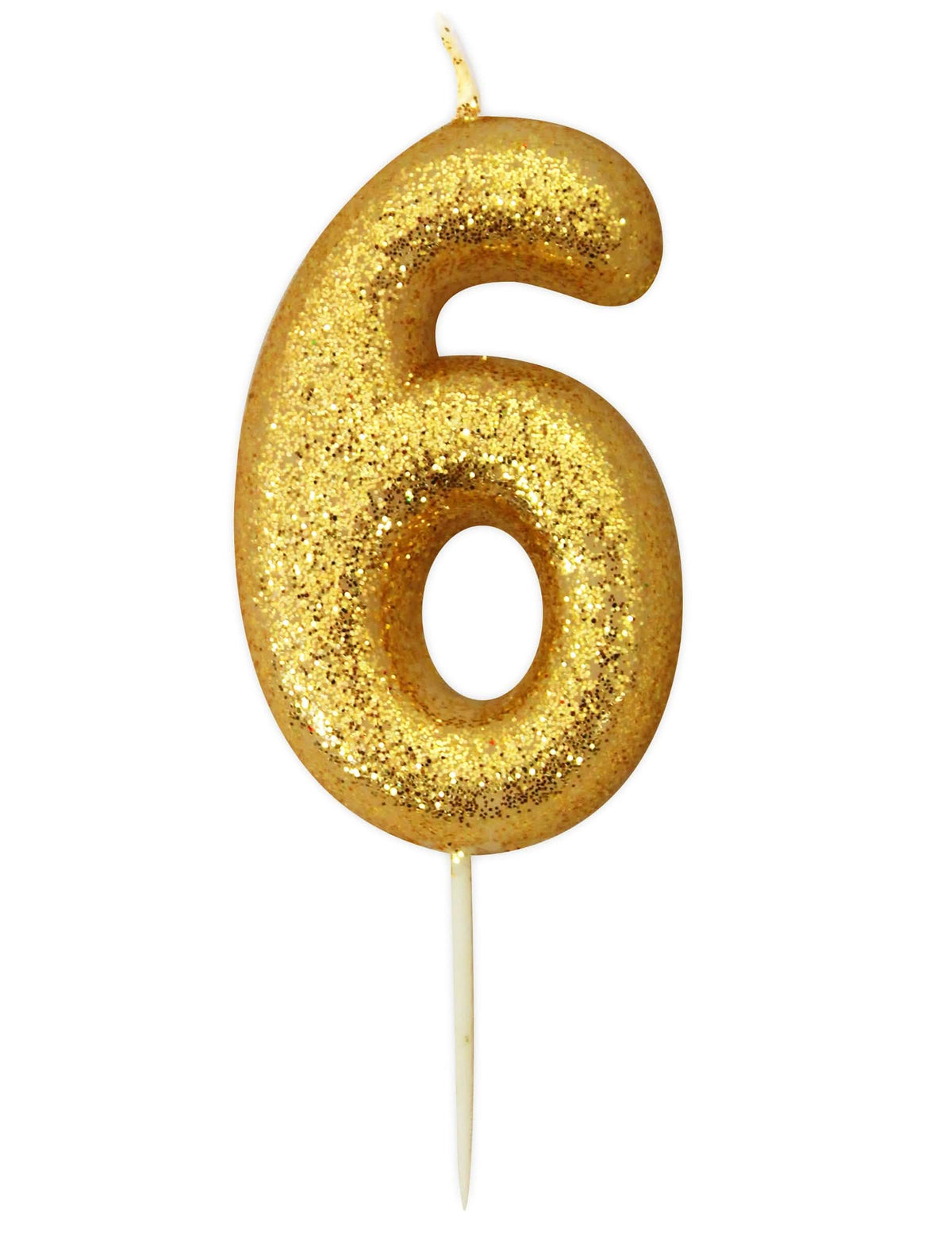 Vela número 6 para cumpleaños dorado con purpurina