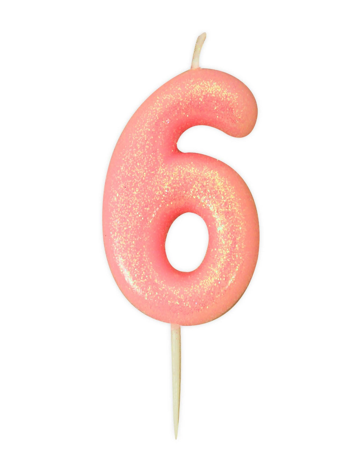 Vela de cumpleaños número 6 rosa iridiscente con purpurina