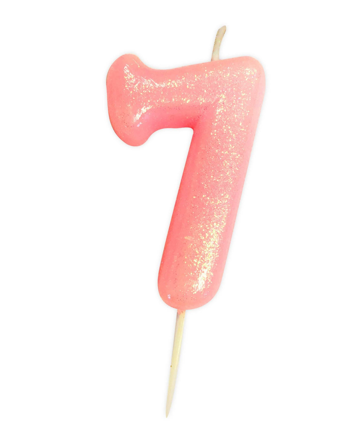 Vela número 7 para cumpleaños rosa iridiscente y con purpurina