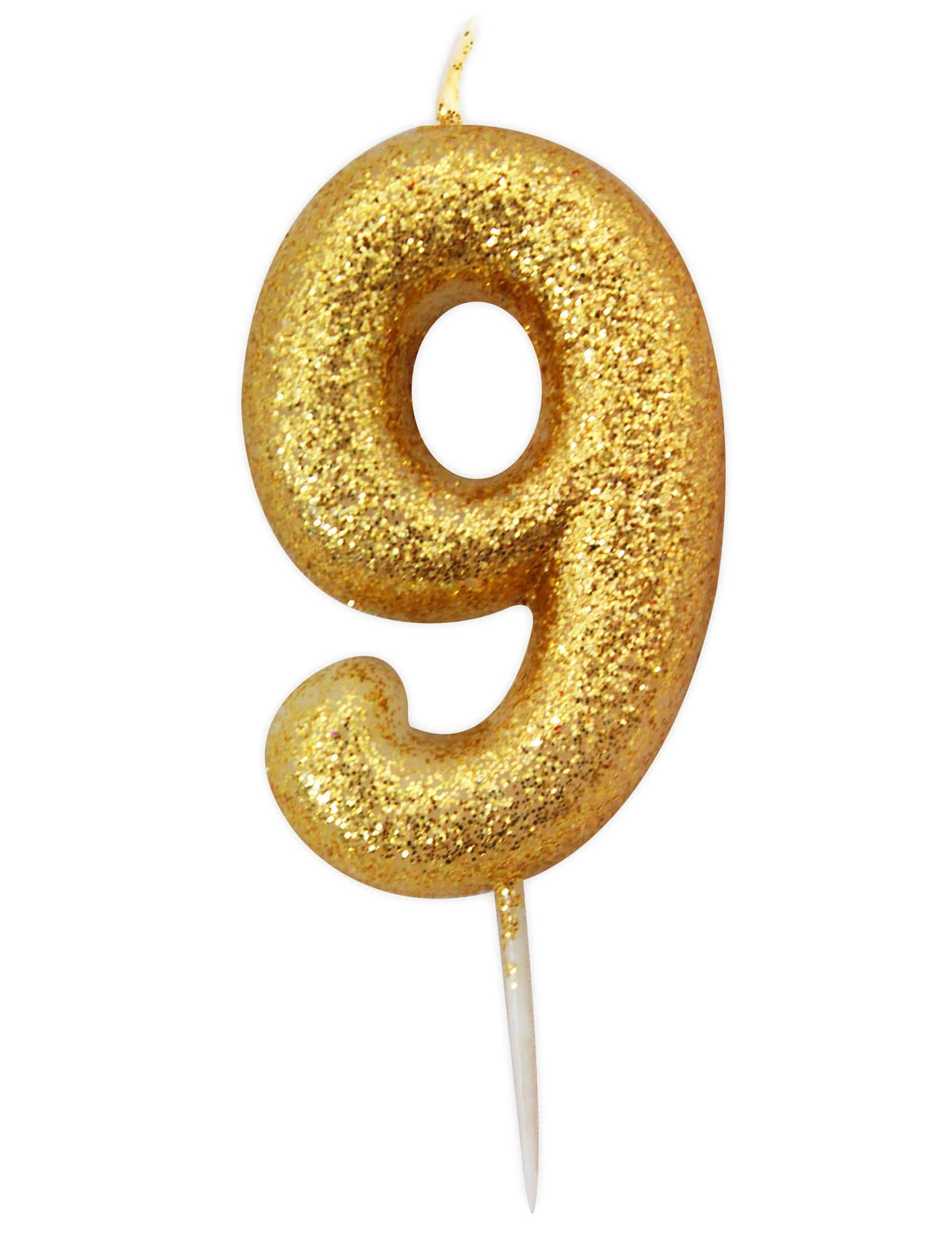 Vela número 9 para tarta de cumpleaños dorado con purpurina