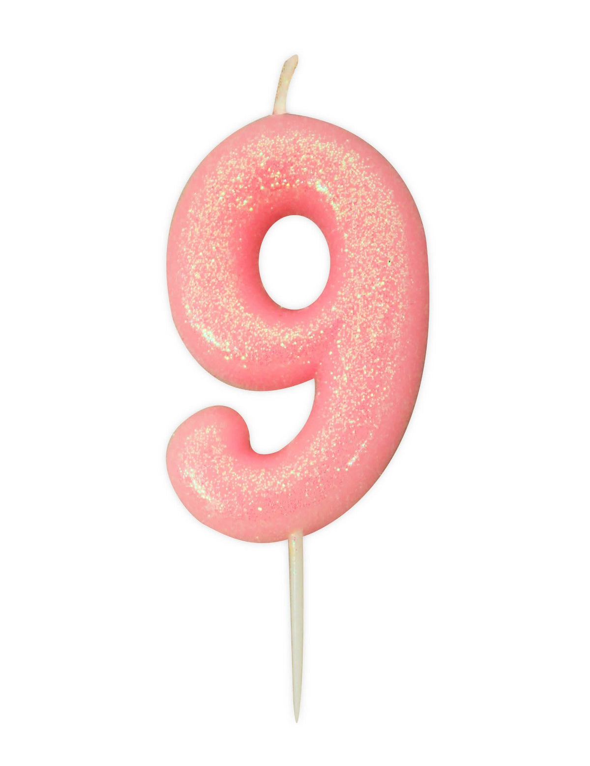 Vela número 9 para pastel rosa iridiscente y con purpurina