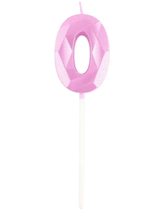 Détail du chiffre 0 de la bougie chiffre pour anniversaire rose pastel effet diamant