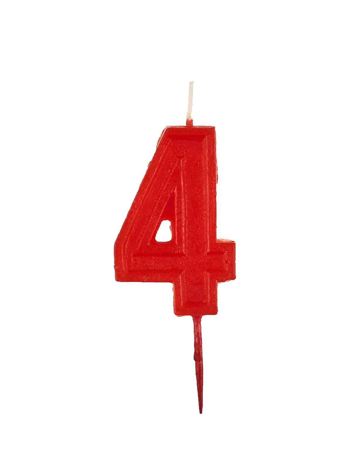 Bougie chiffre 4 d'anniversaire pour gâteau rouge brillante