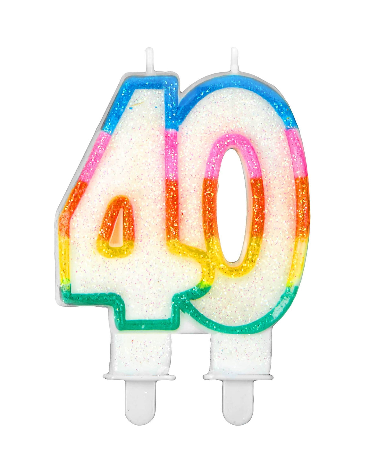 Vela de cumpleaños número 40 para fiesta arcoíris con purpurina