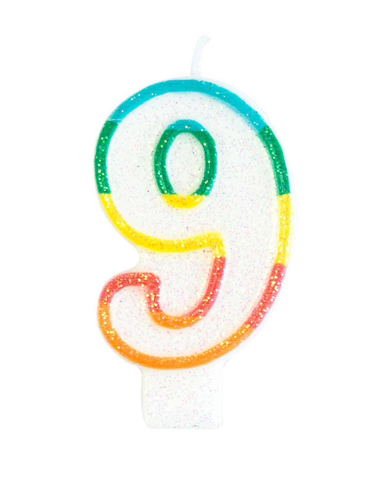 Vela de cumpleaños número 9 para fiesta multicolor con purpurina