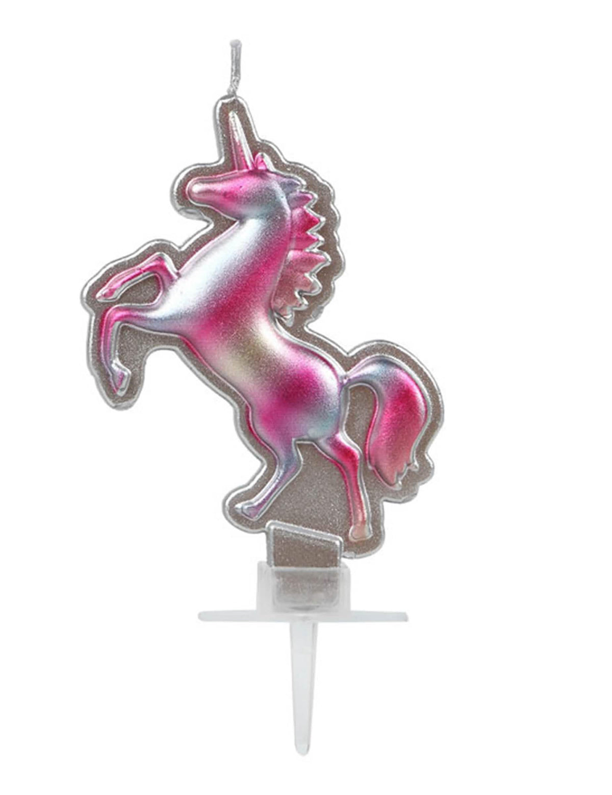 Vela unicornio para cumpleaños rosa y plateado