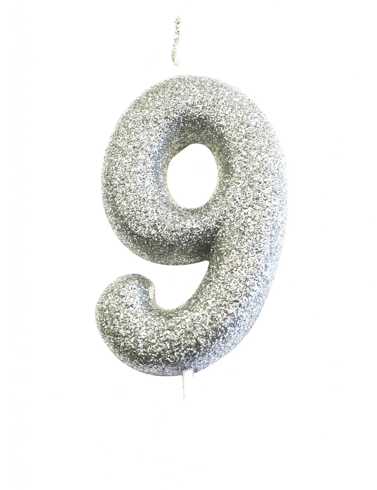 Bougie sur pique chiffre 9 pour gâteau d'anniversaire argent pailleté