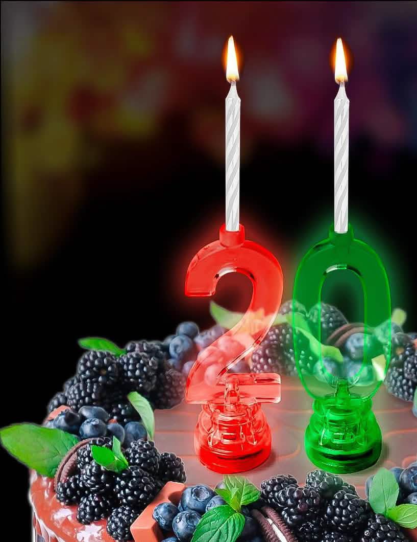 Decoración de pastel con vela luminosa LED número 2 para cumpleaños