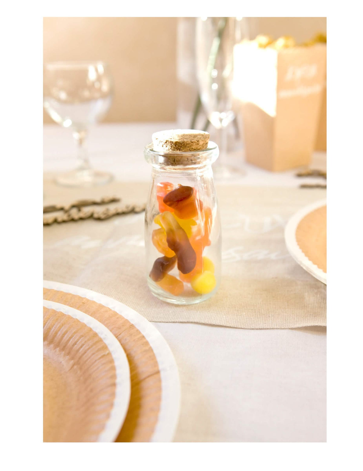 Botella de cristal con tapón de corcho de 9,5 cm transparente para candy bar
