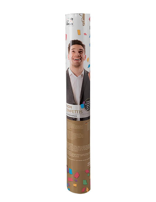 Vue d'ensemble du tube du canon à confettis multicolores pour fête