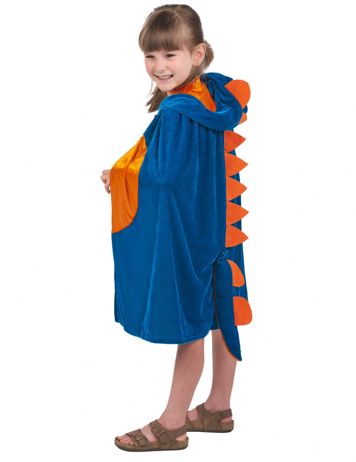 Vue de profil et de dos de la cape dinosaure pour enfant