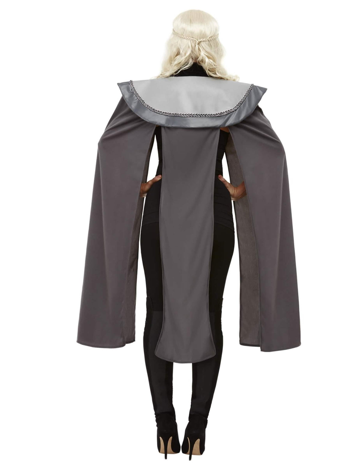 Vista trasera de la capa medieval para mujer gris