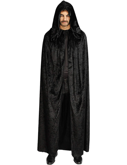 Capa muy larga terciopelo negro lujo 202 cm
