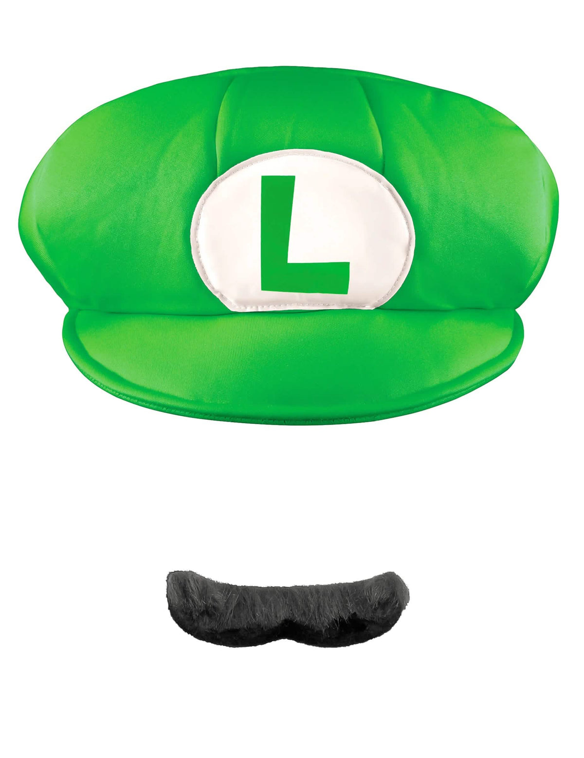 Vista frontal de la gorra y el bigote de Luigi™