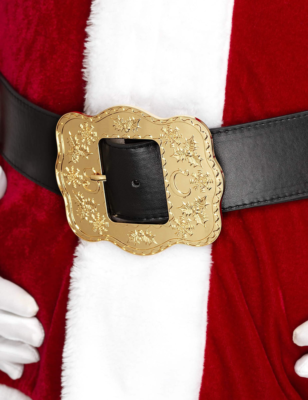 cinturón de papá noel de lujo para adulto negro con hebilla dorada con motivos