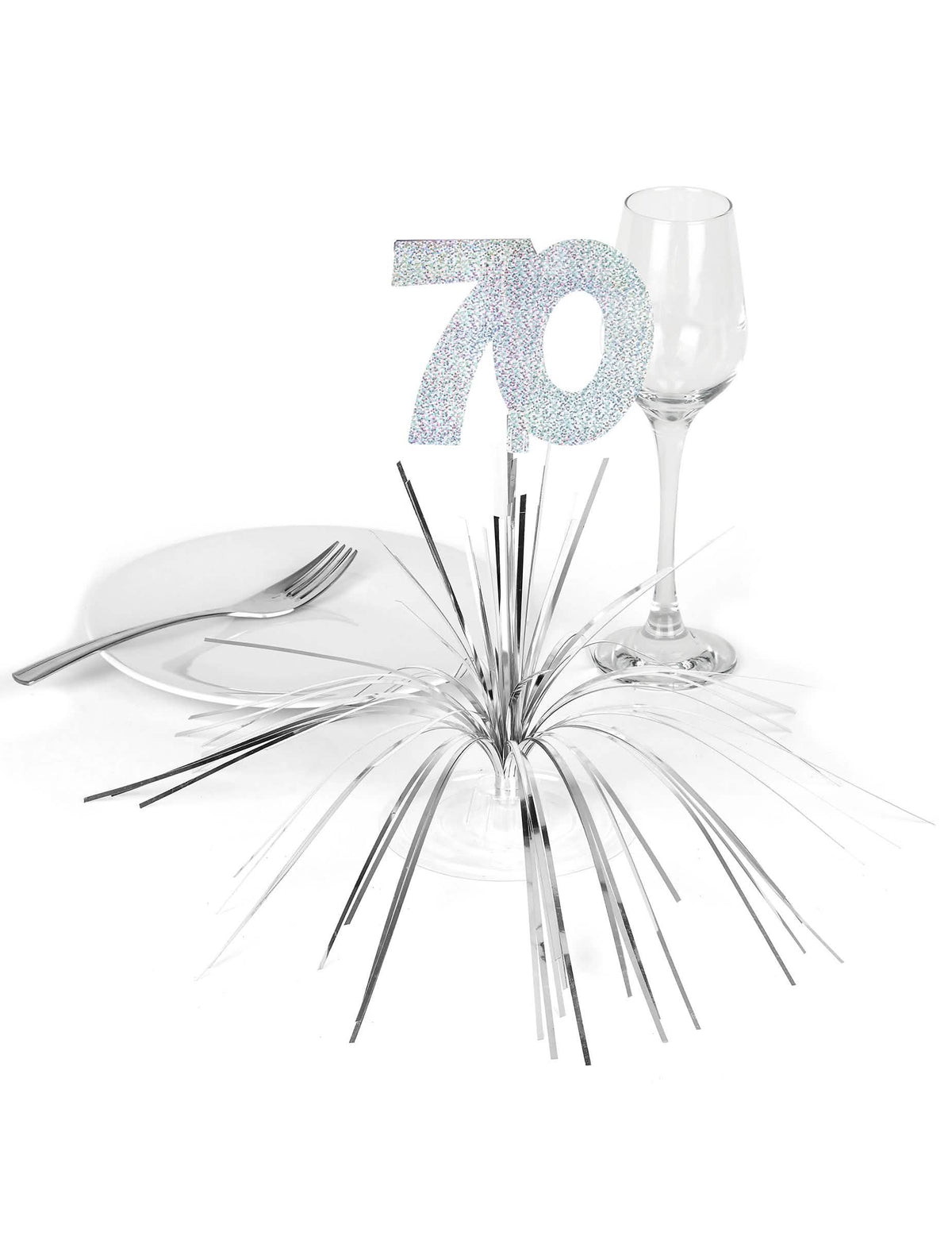 Mise en situation sur une table de fête du centre de table 70 ans