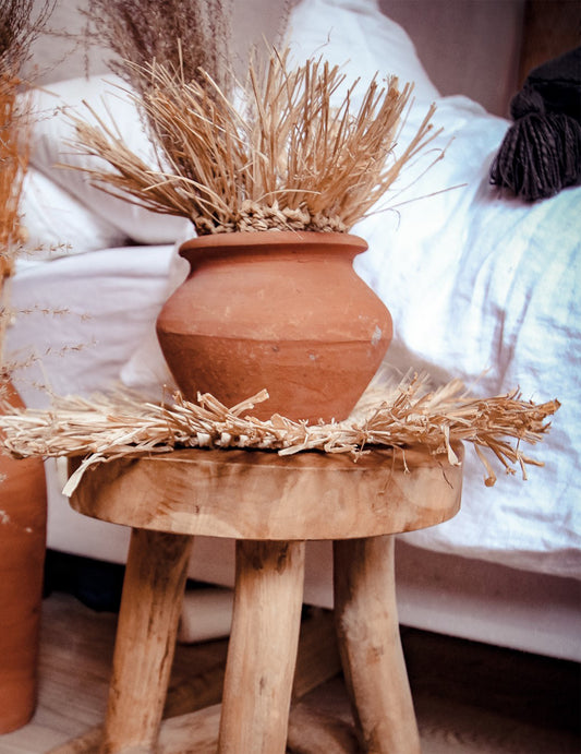 Centro de mesa Bali de rafia redondo 36 cm con flecos