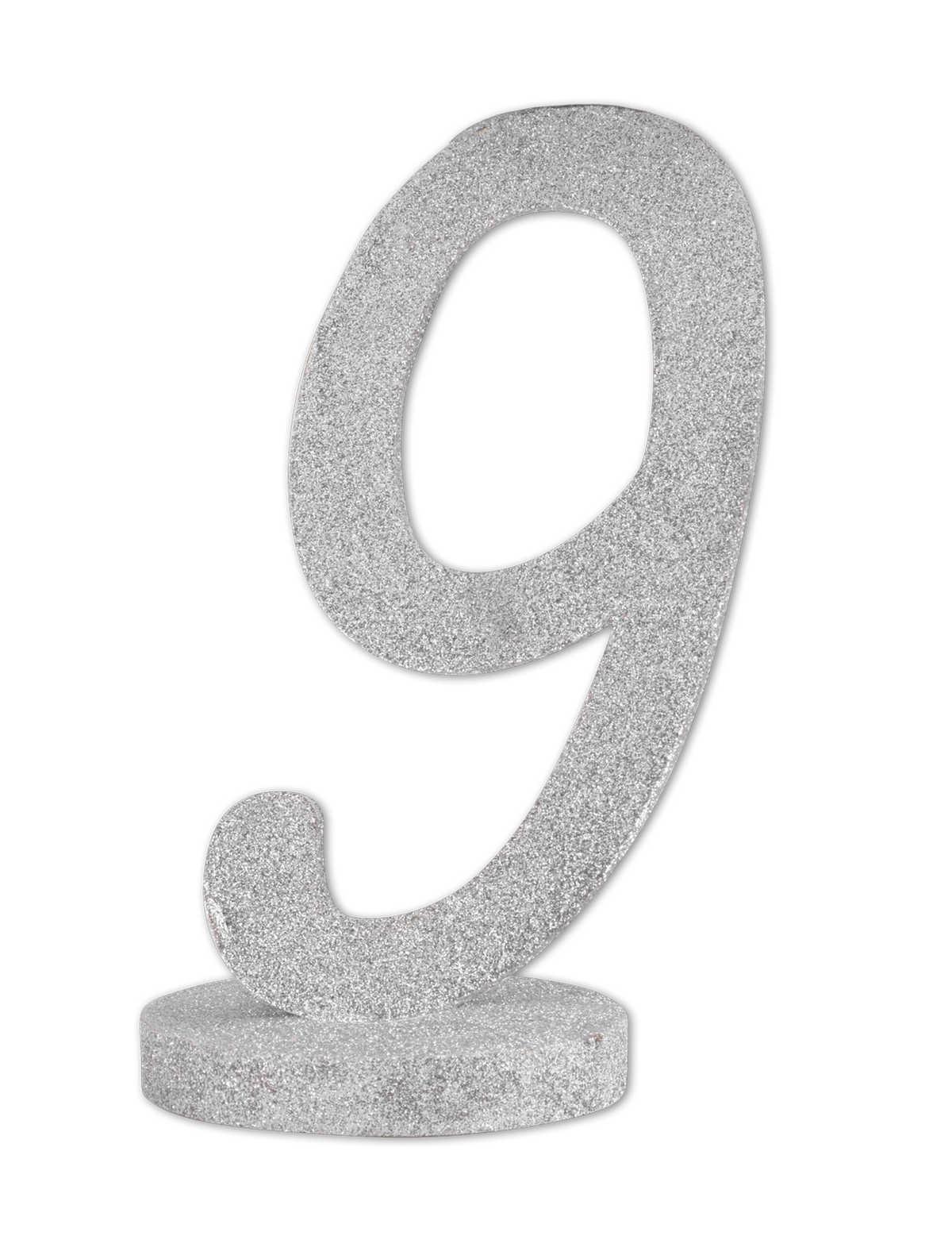 Centro de mesa número 9 para cumpleaños de madera plateado con purpurina