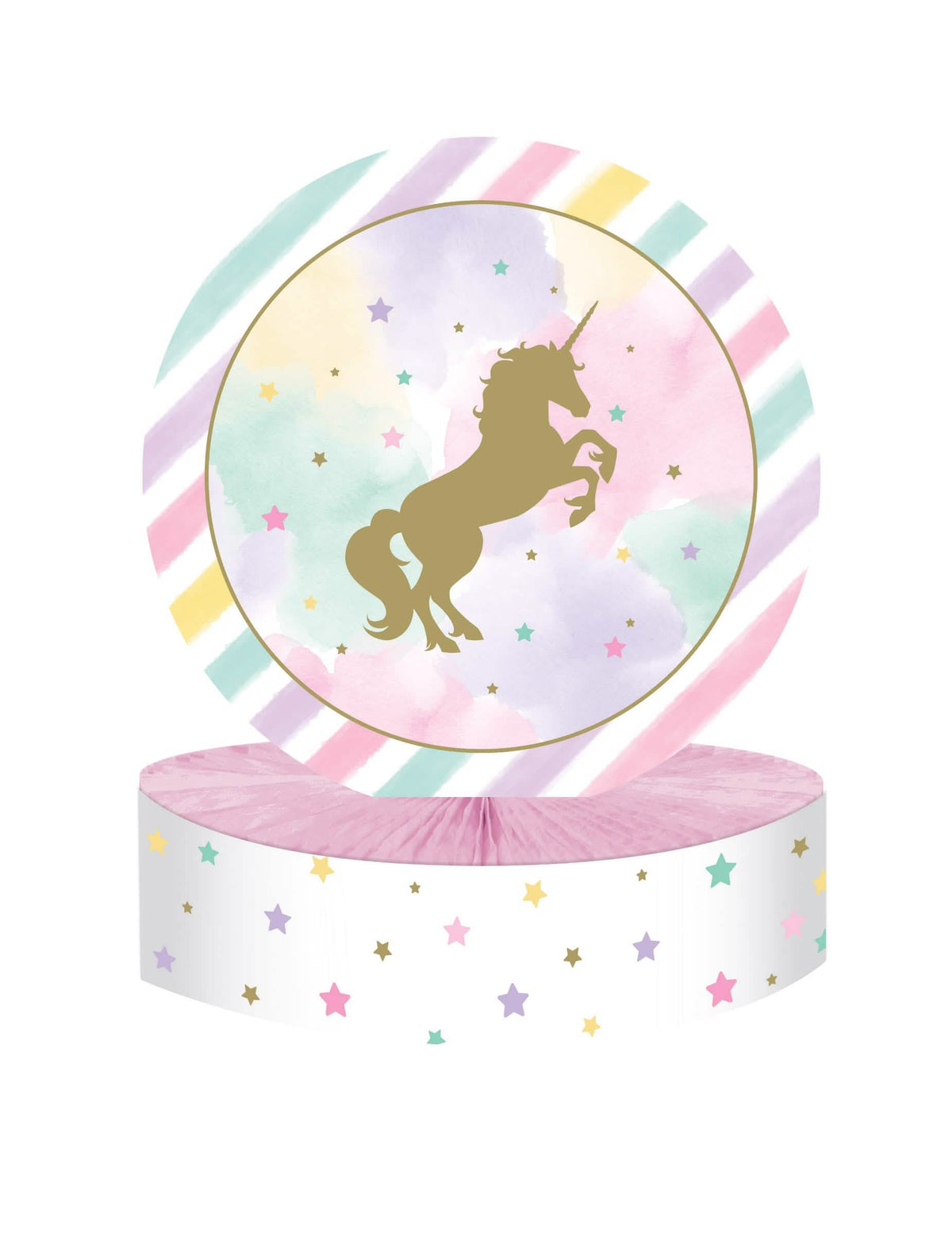 Centro de mesa de cartón unicornio dorado y rosa