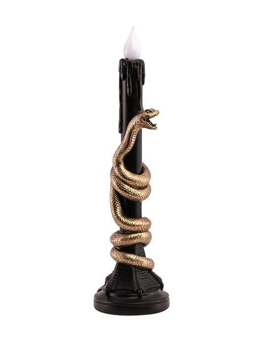 Candelabro decorativo de resina negro con serpiente dorada y LED 11 x 11 x 41 cm