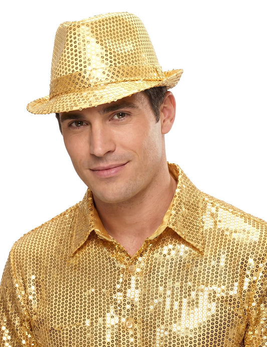 Sombrero de lentejuelas dorado adulto