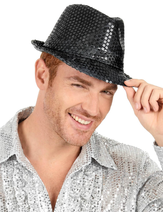 Sombrero lentejuelas negro adulto