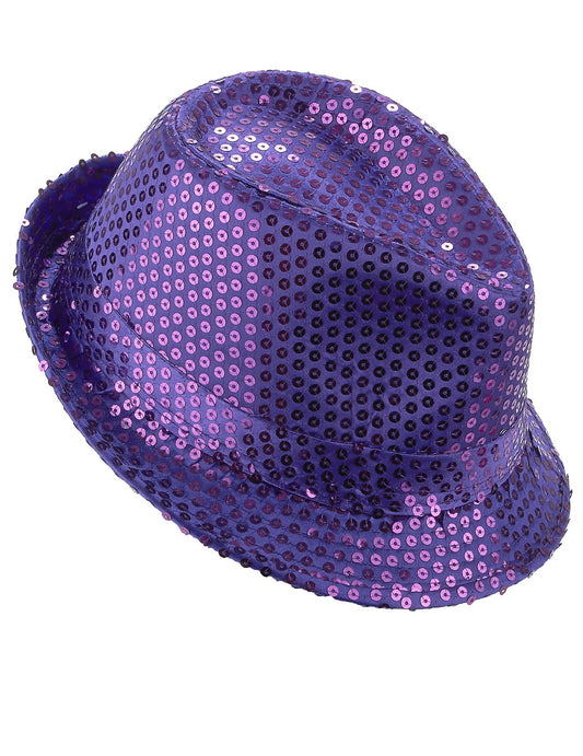 Sombrero borsalino lentejuelas violetas adulto