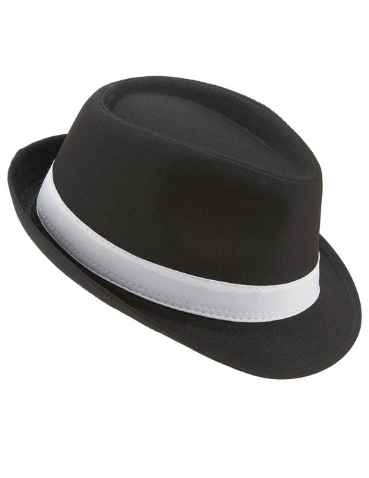 Sombrero borsalino negro banda blanca adulto