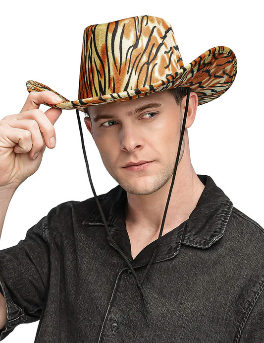 Vue de face du chapeau de cowboy tigre
