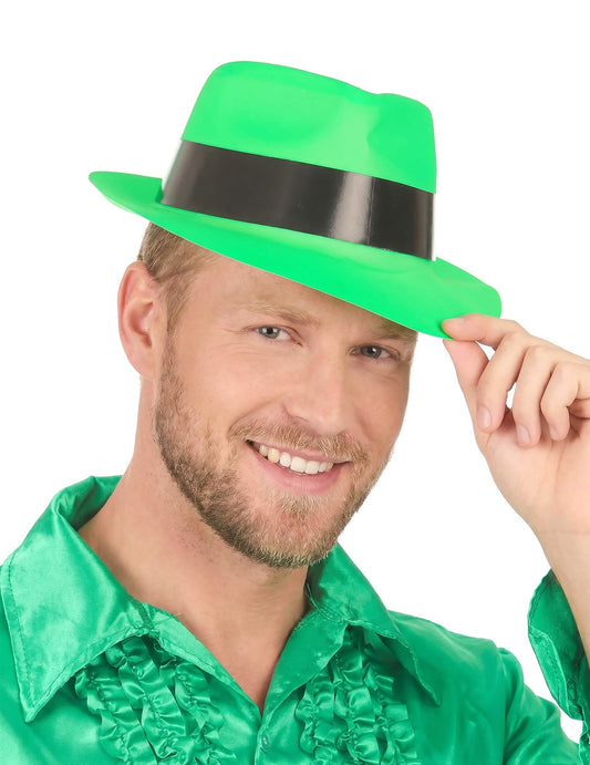 Sombrero de Gánster verde fosforito adulto