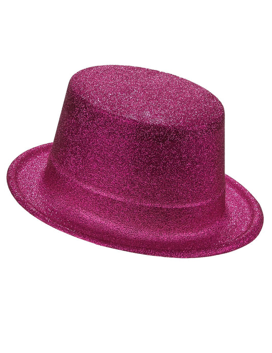 Sombrero de copa de plástico con brillantina rosa adulto
