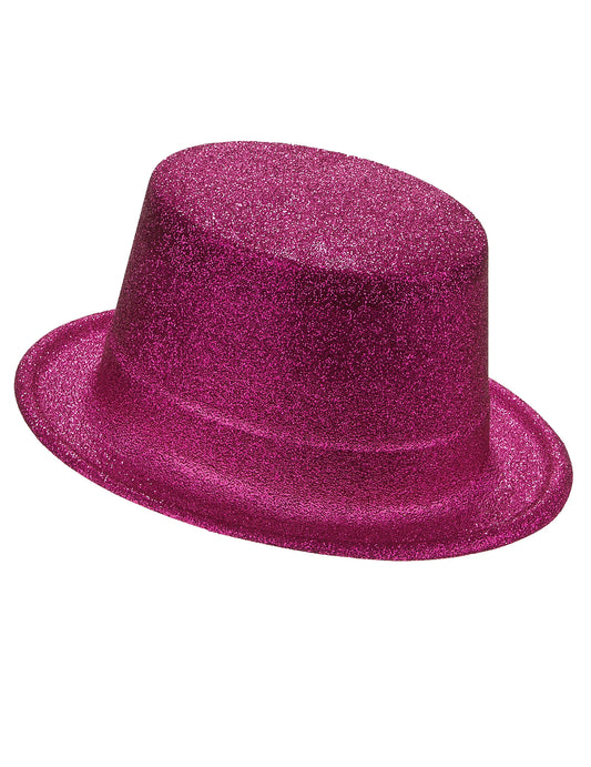 Sombrero de copa de plástico con brillantina rosa adulto