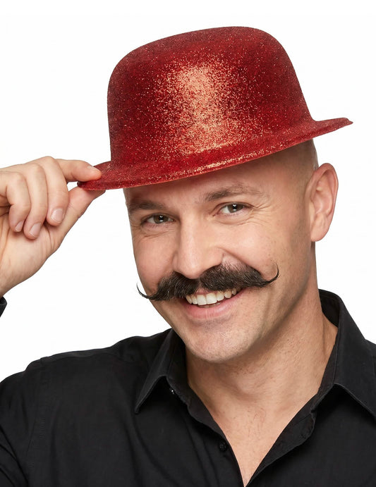 Sombrero de plástico brillantina rojo adulto